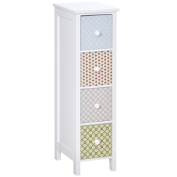 HOMCOM Bedroom Chest of Drawers, 4-Drawer Dresser, Storage Organizer, Toilet Tissue Cabinet, White - Aosom UK
