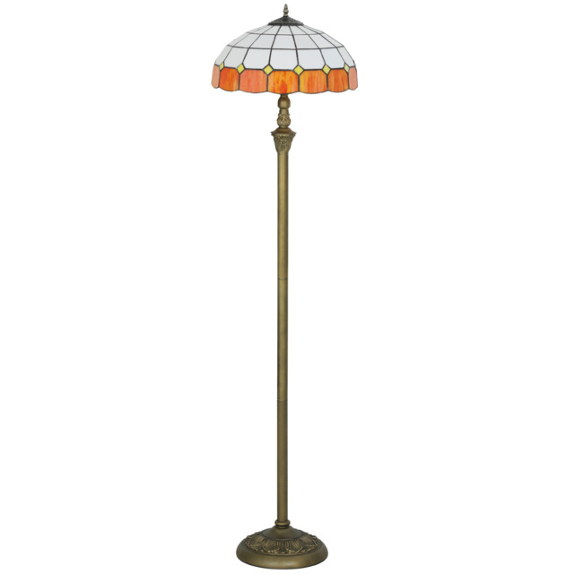 HOMCOM Tiffany-Style Floor Lamp with Handcrafted Stained Glass Shade, 152cm Tall Vintage Standing Lamp with Foot Switch and Dual Sockets for Living Room Bedroom, Bronze Tone and Orange - image 1