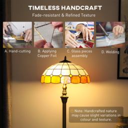 HOMCOM Tiffany-Style Floor Lamp with Handcrafted Stained Glass Shade, 152cm Tall Vintage Standing Lamp with Foot Switch and Dual Sockets for Living Room Bedroom, Bronze Tone and Orange - thumbnail 5