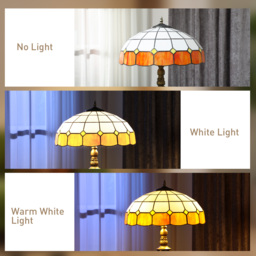 HOMCOM Tiffany-Style Floor Lamp with Handcrafted Stained Glass Shade, 152cm Tall Vintage Standing Lamp with Foot Switch and Dual Sockets for Living Room Bedroom, Bronze Tone and Orange - thumbnail 6