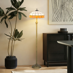 HOMCOM Tiffany-Style Floor Lamp with Handcrafted Stained Glass Shade, 152cm Tall Vintage Standing Lamp with Foot Switch and Dual Sockets for Living Room Bedroom, Bronze Tone and Orange - thumbnail 9