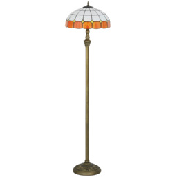 HOMCOM Tiffany-Style Floor Lamp with Handcrafted Stained Glass Shade, 152cm Tall Vintage Standing Lamp with Foot Switch and Dual Sockets for Living Room Bedroom, Bronze Tone and Orange - thumbnail 1
