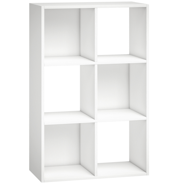 HOMCOM Industrial Style Storage Shelf, Bookcase, Bookshelf with 6 Compartments, for Living Room, Home Study, White Wood Effect - image 1