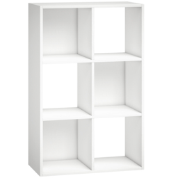 HOMCOM Industrial Style Storage Shelf, Bookcase, Bookshelf with 6 Compartments, for Living Room, Home Study, White Wood Effect - thumbnail 1
