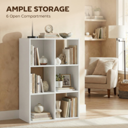 HOMCOM Industrial Style Storage Shelf, Bookcase, Bookshelf with 6 Compartments, for Living Room, Home Study, White Wood Effect - thumbnail 4