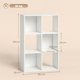 HOMCOM Industrial Style Storage Shelf, Bookcase, Bookshelf with 6 Compartments, for Living Room, Home Study, White Wood Effect - thumbnail 3