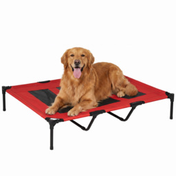 PawHut Elevated Pet Cot: Breathable Mesh Cooling Dog Bed for Indoor & Outdoor Use, X-Large 122x92x23cm, Red - Aosom UK