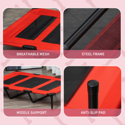 PawHut Elevated Pet Cot: Breathable Mesh Cooling Dog Bed for Indoor & Outdoor Use, X-Large 122x92x23cm, Red - Aosom UK - thumbnail 6