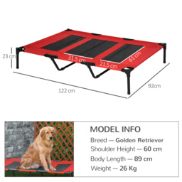 PawHut Elevated Pet Cot: Breathable Mesh Cooling Dog Bed for Indoor & Outdoor Use, X-Large 122x92x23cm, Red - Aosom UK - thumbnail 3
