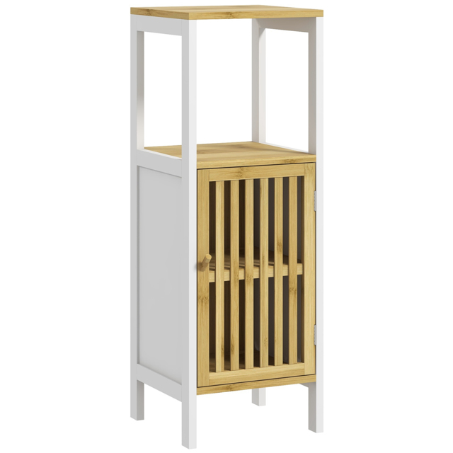 HOMCOM Bamboo-Blend Retro Cut-Out Bathroom Storage Unit, with Cupboard - image 1