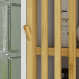 HOMCOM Bamboo-Blend Retro Cut-Out Bathroom Storage Unit, with Cupboard - thumbnail 9