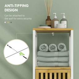 HOMCOM Bamboo-Blend Retro Cut-Out Bathroom Storage Unit, with Cupboard - thumbnail 8