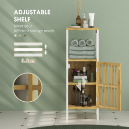 HOMCOM Bamboo-Blend Retro Cut-Out Bathroom Storage Unit, with Cupboard - thumbnail 6