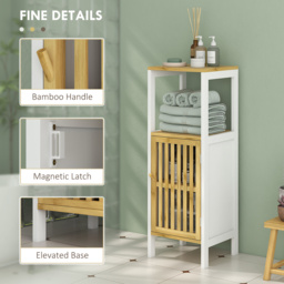 HOMCOM Bamboo-Blend Retro Cut-Out Bathroom Storage Unit, with Cupboard - thumbnail 7