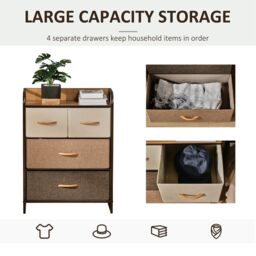 HOMCOM Dresser Fabric Drawers w/ 4 Linen-Feel Foldable Drawers & Metal Frame for Storage in Dining & Living Room, Bedroom, Multicoloured - Aosom UK - thumbnail 5