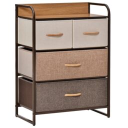 HOMCOM Dresser Fabric Drawers w/ 4 Linen-Feel Foldable Drawers & Metal Frame for Storage in Dining & Living Room, Bedroom, Multicoloured - Aosom UK