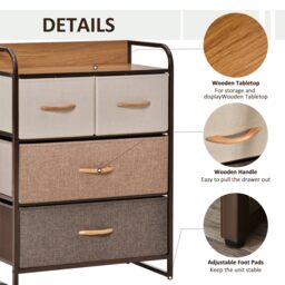 HOMCOM Dresser Fabric Drawers w/ 4 Linen-Feel Foldable Drawers & Metal Frame for Storage in Dining & Living Room, Bedroom, Multicoloured - Aosom UK - thumbnail 6