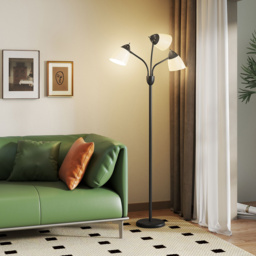 HOMCOM Arc Tree Floor Lamp with 3 Adjustable Rotating Lights and 3000K/4500K/6500K Colour Temperatures, Industrial Standing Lamp with Steel Frame for Bedroom Living Room, 155cm, Black - thumbnail 2