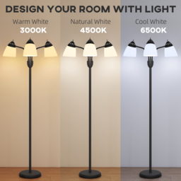 HOMCOM Arc Tree Floor Lamp with 3 Adjustable Rotating Lights and 3000K/4500K/6500K Colour Temperatures, Industrial Standing Lamp with Steel Frame for Bedroom Living Room, 155cm, Black - thumbnail 4