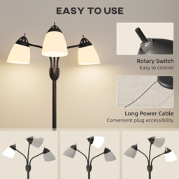 HOMCOM Arc Tree Floor Lamp with 3 Adjustable Rotating Lights and 3000K/4500K/6500K Colour Temperatures, Industrial Standing Lamp with Steel Frame for Bedroom Living Room, 155cm, Black - thumbnail 7
