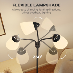 HOMCOM Arc Tree Floor Lamp with 3 Adjustable Rotating Lights and 3000K/4500K/6500K Colour Temperatures, Industrial Standing Lamp with Steel Frame for Bedroom Living Room, 155cm, Black - thumbnail 6