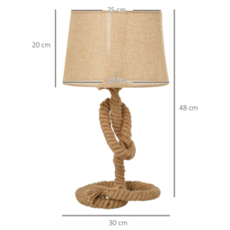 HOMCOM Nautical Style Rope-Base Table Lamp w/ Fabric Lampshade Metal Frame Power Switch Unique Lighting Furnishing Living Room Beige - Aosom UK - thumbnail 3