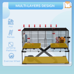 PawHut Hamster Haven: Deep Glass Base, Tunnels & Ramps for Playful Exploration, Cosy Hut & Exercise Wheel, 78.5x48.5x57cm - Aosom UK - thumbnail 5