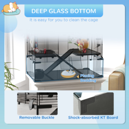 PawHut Hamster Haven: Deep Glass Base, Tunnels & Ramps for Playful Exploration, Cosy Hut & Exercise Wheel, 78.5x48.5x57cm - Aosom UK - thumbnail 6