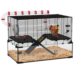 PawHut Hamster Haven: Deep Glass Base, Tunnels & Ramps for Playful Exploration, Cosy Hut & Exercise Wheel, 78.5x48.5x57cm - Aosom UK - thumbnail 1