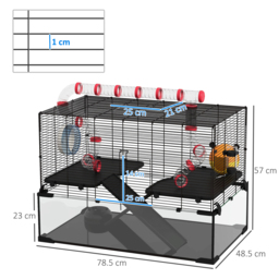 PawHut Hamster Haven: Deep Glass Base, Tunnels & Ramps for Playful Exploration, Cosy Hut & Exercise Wheel, 78.5x48.5x57cm - Aosom UK - thumbnail 3