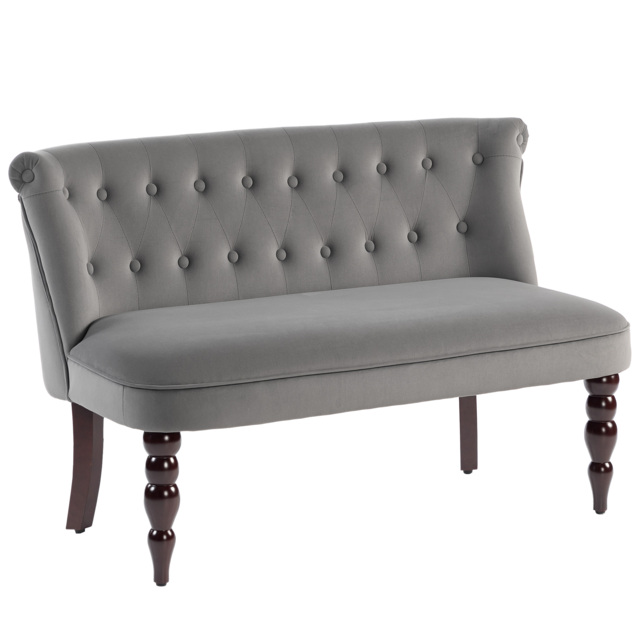 HOMCOM Velvet 2 Seater Sofa, Button Tufted Wingback Loveseat with Rubber Wood Legs for Living Room, Bedroom, Charcoal Grey - image 1