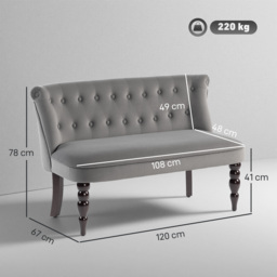 HOMCOM Velvet 2 Seater Sofa, Button Tufted Wingback Loveseat with Rubber Wood Legs for Living Room, Bedroom, Charcoal Grey - thumbnail 3