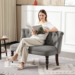 HOMCOM Velvet 2 Seater Sofa, Button Tufted Wingback Loveseat with Rubber Wood Legs for Living Room, Bedroom, Charcoal Grey - thumbnail 8