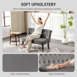HOMCOM Velvet 2 Seater Sofa, Button Tufted Wingback Loveseat with Rubber Wood Legs for Living Room, Bedroom, Charcoal Grey - thumbnail 5