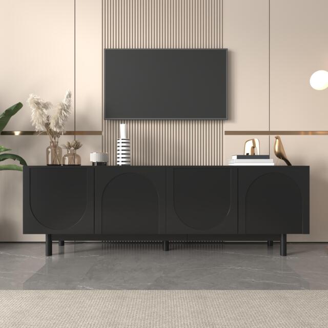 Modern Lowboard TV Cabinet with Push-to-Open Doors and Adjustable Shelves, Durable TV Stand for Living Room, 175L x 38W x 56H cm, Black - Aosom UK - image 1