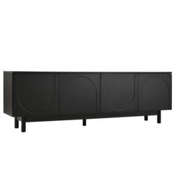 Modern Lowboard TV Cabinet with Push-to-Open Doors and Adjustable Shelves, Durable TV Stand for Living Room, 175L x 38W x 56H cm, Black - Aosom UK - thumbnail 2