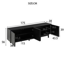 Modern Lowboard TV Cabinet with Push-to-Open Doors and Adjustable Shelves, Durable TV Stand for Living Room, 175L x 38W x 56H cm, Black - Aosom UK - thumbnail 3