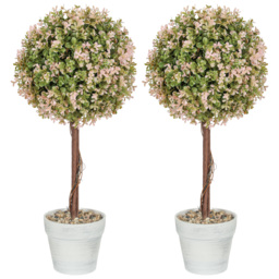 HOMCOM Set of 2 Decorative Artificial Plants, Murraya Flowers in Pot, Fake Plants for Home Indoor outdoor Decor, 60cm, Cream White - thumbnail 1