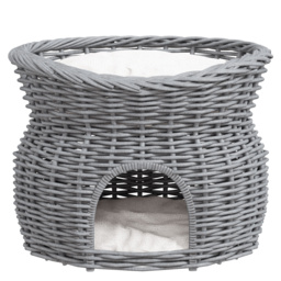 PawHut Wicker Cat House, 2-Tier Elevated Pet Bed Basket, Willow Kitten Tower with Washable Cushions, 56x37x40cm, Grey - Aosom UK - thumbnail 7