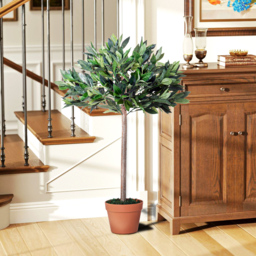 Outsunny 3ft Faux Olive Tree, Lifelike Indoor Plant, Decorative Greenery, in Orange Pot - Aosom UK - thumbnail 8