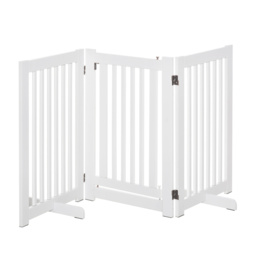 PawHutPet Gates MDF Freestanding Expandable Dog Gate Wood Doorway Pet Barrier Fence w/ Latched Door White - Aosom UK