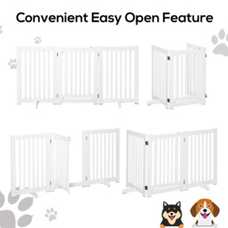 PawHutPet Gates MDF Freestanding Expandable Dog Gate Wood Doorway Pet Barrier Fence w/ Latched Door White - Aosom UK - thumbnail 5