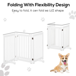 PawHutPet Gates MDF Freestanding Expandable Dog Gate Wood Doorway Pet Barrier Fence w/ Latched Door White - Aosom UK - thumbnail 4