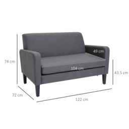 HOMCOM Linen Modern-Curved 2-Seat Sofa Loveseat w/ Thick Cushion Wood Legs Foot Pads, Cat Scratch Resistant, Grey - Aosom UK - thumbnail 3
