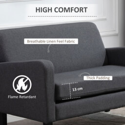 HOMCOM Linen Modern-Curved 2-Seat Sofa Loveseat w/ Thick Cushion Wood Legs Foot Pads, Cat Scratch Resistant, Grey - Aosom UK - thumbnail 4