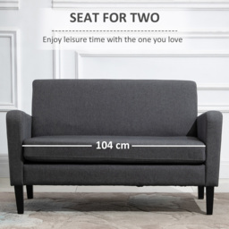 HOMCOM Linen Modern-Curved 2-Seat Sofa Loveseat w/ Thick Cushion Wood Legs Foot Pads, Cat Scratch Resistant, Grey - Aosom UK - thumbnail 6