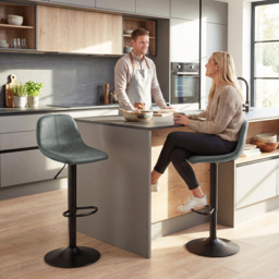 HOMCOM Bar Stools Set of 2, Modern Swivel Barstools with Footrest for Kitchen Island and Dining Room, Green - thumbnail 2