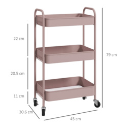 HOMCOM Three-Tier Steel Storage Trolley - Pink - Aosom UK - thumbnail 3