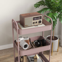 HOMCOM Three-Tier Steel Storage Trolley - Pink - Aosom UK - thumbnail 8