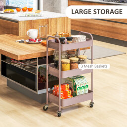 HOMCOM Three-Tier Steel Storage Trolley - Pink - Aosom UK - thumbnail 4